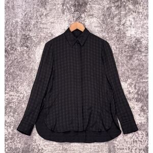 Argent Top 0 Womens Black Houndstooth Long Sleeve Button Blouse